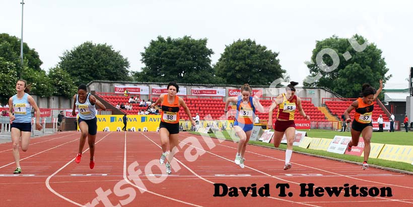 No 38 Frances Slater (Herts) wins the Senior Girls 100 metres.